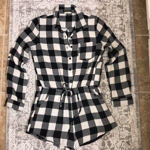 Black/White Checkered/Flannel Depri Romper